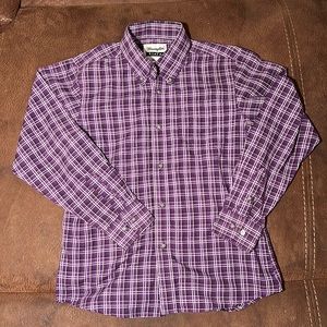 Wrangler boys long sleeve button up western shirt purple white plaid large 10-12